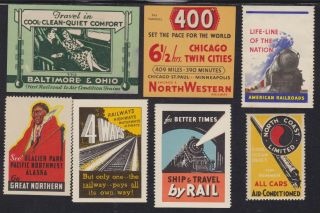 Us Vintage 7 Railroad Cinderella Stamps B&o,  Great Northern,  North Coast L20