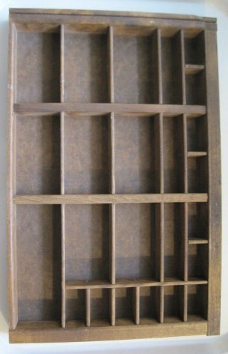 Vintage Printer Type Tray Shadow Box Wood Wall Shelf For Miniatures 10¾” X 16½”