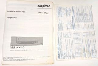 Sanyo 4 Head VCR VHS Recorder Player Model VWM - 352 with Remote 8