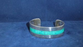 Vintage Cuff Bracelet Mexican Sterling Silver Turquoise Inlaid