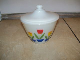 Vintage Fire King Oven Ware Tulip Grease Jar Bowl With Lid Very