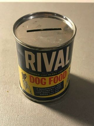 Vintage Small Rival Dog Food Promotional Tin Can Coin Bank Chicago,  Illinois