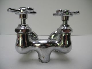 Vintage Standard 2 Handle Wall Mount Chrome Sink Faucet Made In Usa