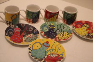 Vintage Teapots Espresso Set Cups And Saucers 8 Pc Set Porcelain Treasures