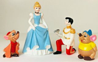 Vintage Disney Japan Ceramic Cinderella Prince Charming Jaq & Gus Figurine Set