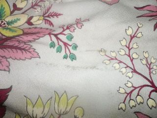 Vtg Barkcloth Bag Gray Pink Floral Plastic Tulip Handles Sewing Yarn Tote Purse 4