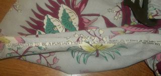 Vtg Barkcloth Bag Gray Pink Floral Plastic Tulip Handles Sewing Yarn Tote Purse 5