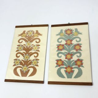 Floral Scherenschnitte Poland Paper Folk Art Vintage Pair Polish Hand Made