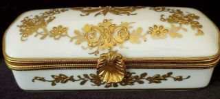 Vintage Limoges Porcelain Trinket Rectangle Box Hinged White W/gold