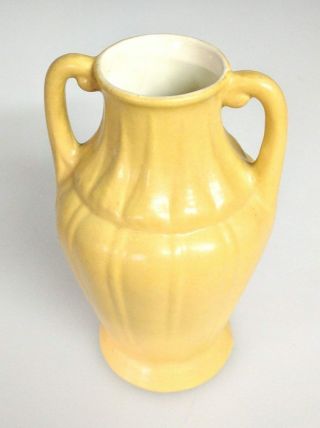Vtg.  Red Wing Rumrill? Art Pottery Matte Yellow Urn Pot Vase High Handled 228
