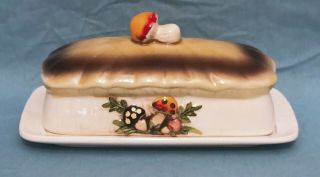 Vintage Ceramic Merry Mushroom Covered Butter Dish Sears Roebuck Japan 1978