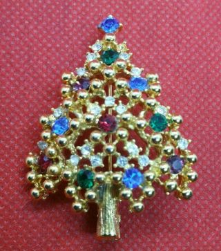 Eisenberg Signed Vintage Brilliant Multicolor Christmas Tree Brooch Pin In Evc