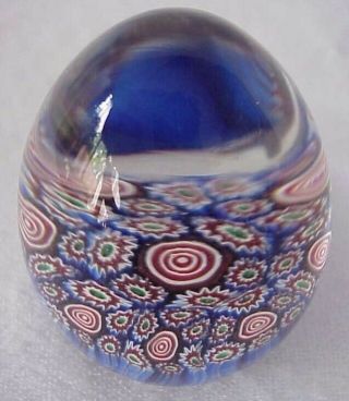Vtg.  Murano Art Glass Millefiori Glass Paperweight Etched Signed Red White Blue
