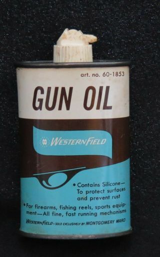 Montgomery Ward Gun Oil Tin,  " Western Field " Plastic Spout,  Circa 1970s?