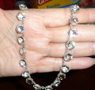 16 Inch Sterling Silver & Very Large Crystals (30) Vintage Necklace