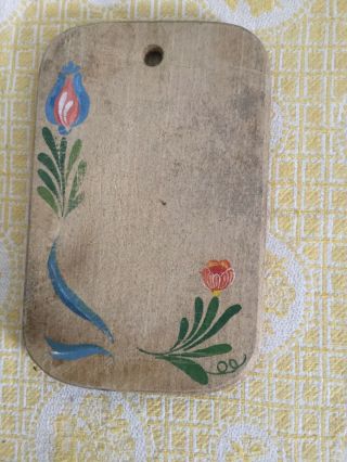 Vintage French Hand Painted Herb Bread Chopping Cutting Board Wood Small Cheese