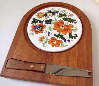 Vintage Dolphin Teak Wood Cheese Tray With Dolphin Cheese Knife Vgc