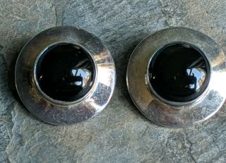 Vintage 925 Sterling Silver Mexico Onyx Clip On Earrings