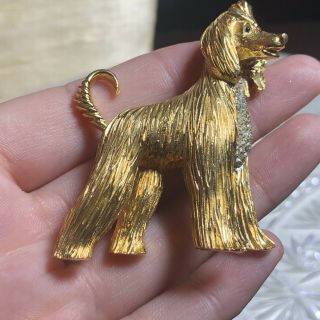 VTG Retro Crystal Rhinestone Pin Brooch Signed Jomaz Mazer Dog Figural Gold Old 2