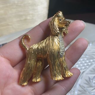 VTG Retro Crystal Rhinestone Pin Brooch Signed Jomaz Mazer Dog Figural Gold Old 3