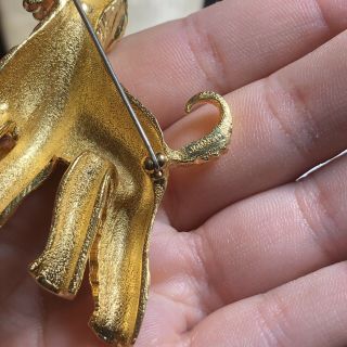 VTG Retro Crystal Rhinestone Pin Brooch Signed Jomaz Mazer Dog Figural Gold Old 4