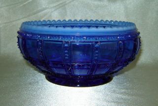 Vintage Cobalt Blue Faceted Glass Candy Bowl Dish W/ Milky Top Rim (5 1/4 " Dia. )