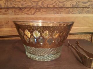 Vintage Mid Century Culver Valencia Glass Ice Bucket And Tongs