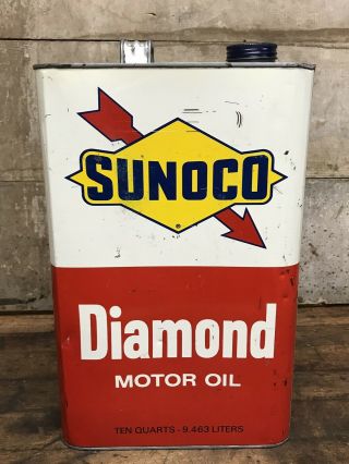 Vintage Sunoco Diamond Motor Oil 10 Quart Can Gas Oil Advertising Empty Can