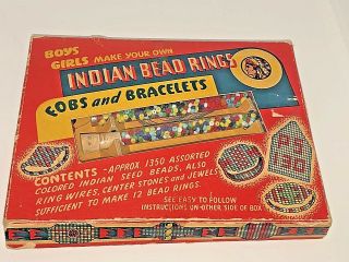 Vintage 1947 Walco Indian Bead Craft Kit Native American Makes Rings Bracelets