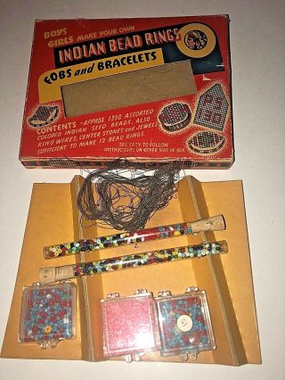 Vintage 1947 WALCO Indian Bead Craft Kit NATIVE AMERICAN Makes Rings Bracelets 4
