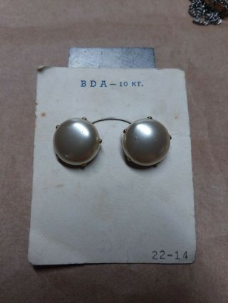 Vintage Nos Old Stock 10k Gold B.  D.  A W/ Threaded Posts Pearlescent Earrings