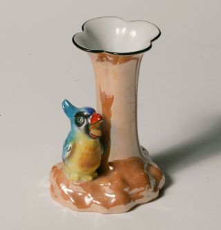 Vintage Art Deco Noritake Vase - Caramel Luster With Large Figural Bird