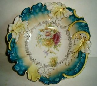Vintage R S Prussia Aqua Floral Embossed Bowl