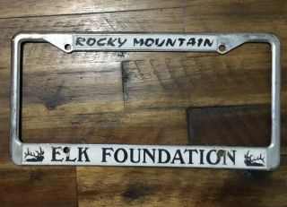 Vintage Rocky Mountain Elk Foundation License Plate Frame Holder Tag Embossed