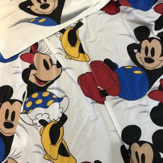 Vtg Disney Mickey & Minnie Mouse Twin Flat Bed Sheet Kid Child Pillowcase Walt
