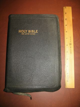 Vintage Holy Bible Kjv Morocco Leather Self Pronouncing World Publishing Black