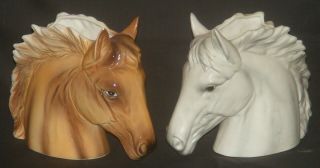 2 Vintage Inarco Japan Ceramic Horse Head Planters Palomino Grey