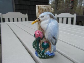 Vintage Ceramic Blue Heron Bird Wall Pocket Vase