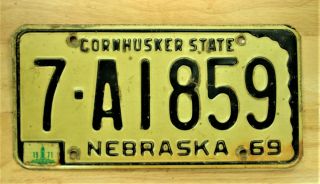 1969 Vintage Nebraska Cornhuskers State License Plate Auto Car Vehicle Tag 1463