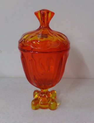 Vintage Persimmon Orange Viking Glass Lidded Candy Dish