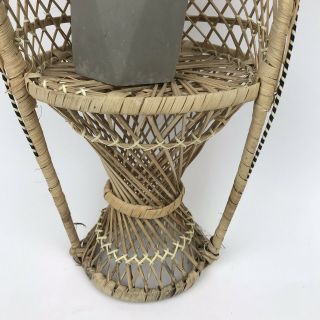VTG Wicker Rattan Mini 16” Chair Boho Peacock Doll Plant Stand MCM Decor 3