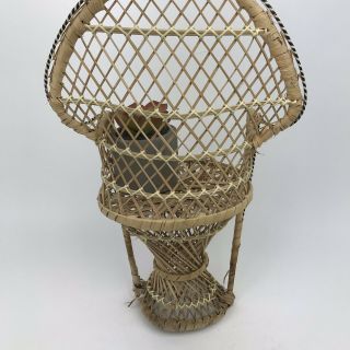 VTG Wicker Rattan Mini 16” Chair Boho Peacock Doll Plant Stand MCM Decor 5