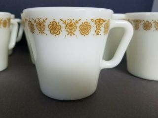 VINTAGE PYREX BUTTERFLY GOLD COFFEE MUGS / CUPS D HANDLE CORNING CORELLE SET OF 3