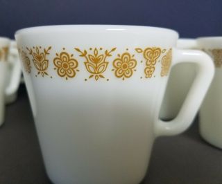 VINTAGE PYREX BUTTERFLY GOLD COFFEE MUGS / CUPS D HANDLE CORNING CORELLE SET OF 4