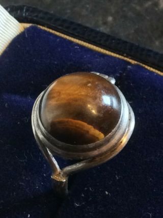 Ladies Vintage Solid Silver Ring With Tigers Eye Gem.  Size S.