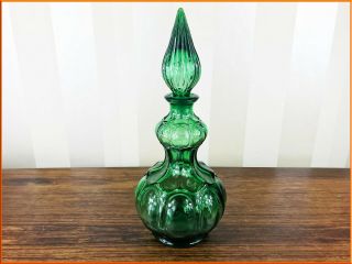 Vintage Large Green Glass Genie Decanter Empoli Italian Spiral Retro Dimple Art