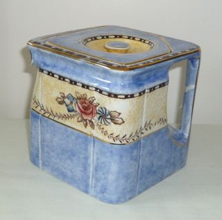 Vintage Grimwades Chelsea The Cube Blue Teapot With Hand Painted Floral Pattern