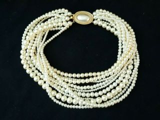 Vintage Necklace Choker Multi Strand Faux Pearl Goldtone Clasp By Carolee 17inch