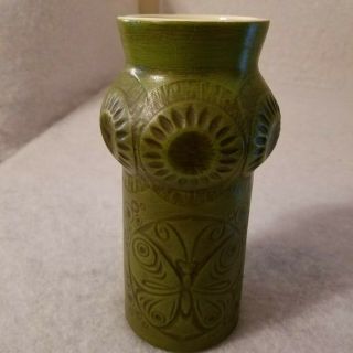 Vintage Nelson Mccoy Pottery Matte Green Butterfly Owl Eye Design Vase 620