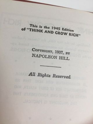 Think and Grow Rich By Napoleon Hill 1945 ed.  Classic Business Leadership Book 7